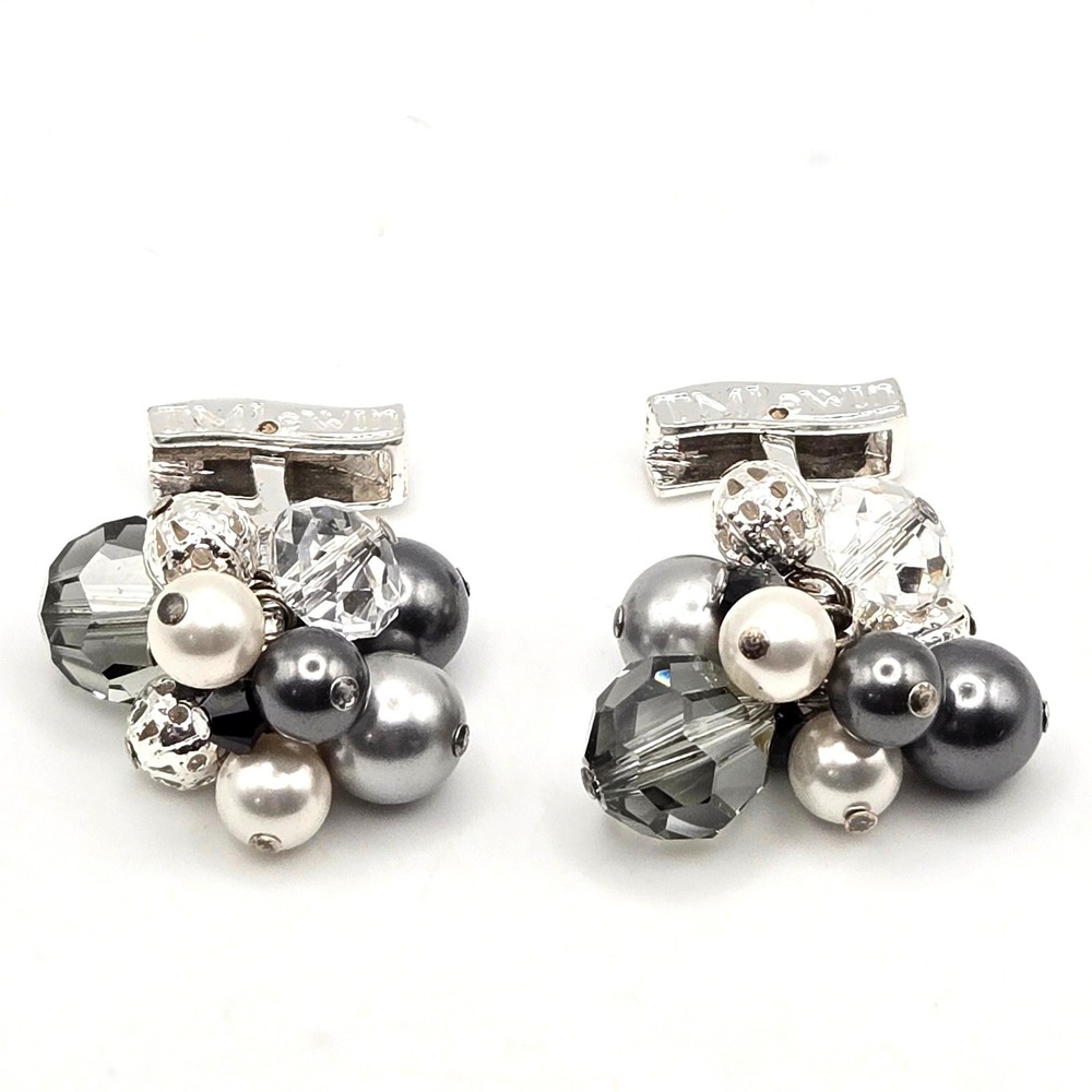 TM Lewin Men Grey White Faux Pearl Crystal Cluster Silver Tone Cufflinks